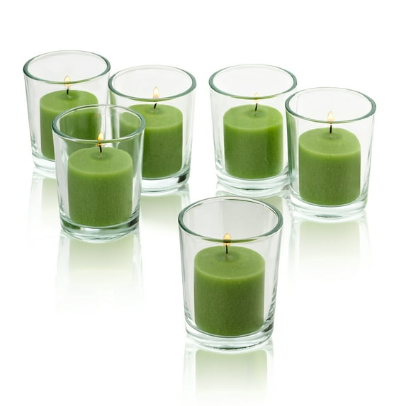 Lime Green Unscented Votive Candle With Clear Glass Holders With Burn Time 10 Hours Set Of 24