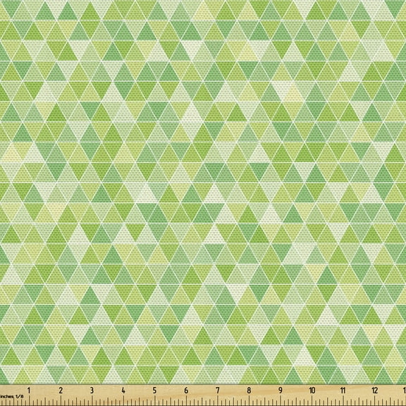 Ambesonne Lime Green Fabric by the Yard Upholstery, Triangles Pyramids, 1 Yard, Pale and Fern Green