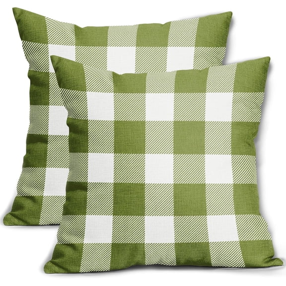 Lime Green and White Buffalo Plaid Pillow Covers 20x20 Set of 2 Check Pattern Print Decorative Outdoor Pillowcases Holiday Farmhouse Christmas Checked Throw Cushion Case Couch Sofa Bed Decor