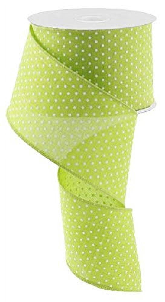 Lime Green White Raised Swiss Polka Dots Wired Ribbon (2.5 Inches x 50 Yards)