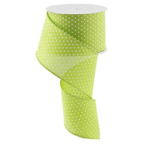 Lime Green White Raised Swiss Polka Dots Wired Ribbon (2.5 Inches x 50 Yards)