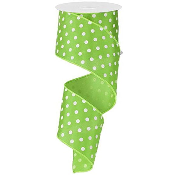 Lime Green White Small Polka Dots Wired Ribbon (2.5 Inches x 50 Yards)