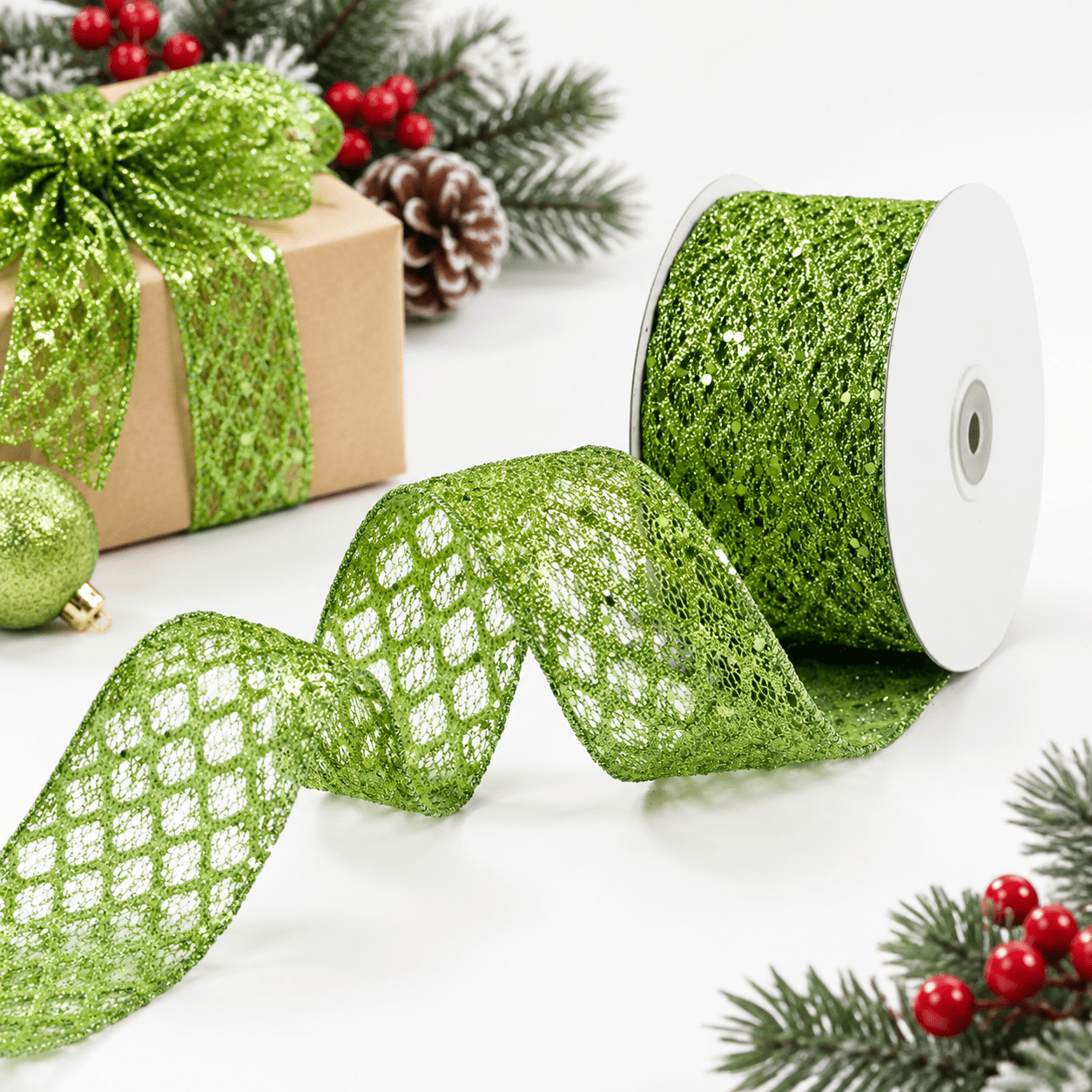 Green Ribbed Ribbon Lime Green Wired Ribbon 2.5 Inch 10 Yards - Walmart.com
