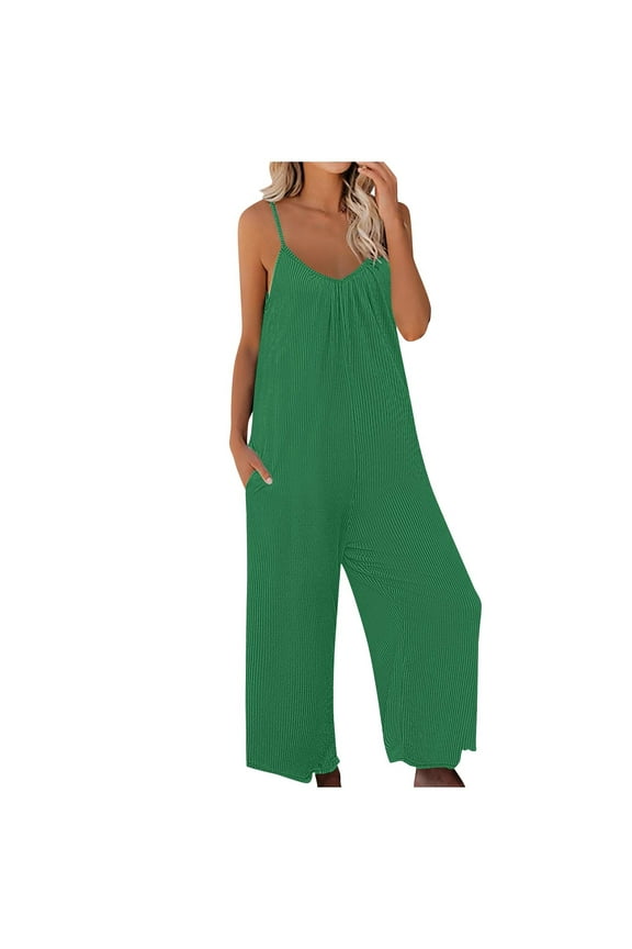 Lime Green Ladies Loose Fit Coveralls Jumpsuits Trousers Pants Unitard for Juniors Casual Crochet Striped Straight Leg Plain Long Leg Fall Summer Coveralls 2025 S