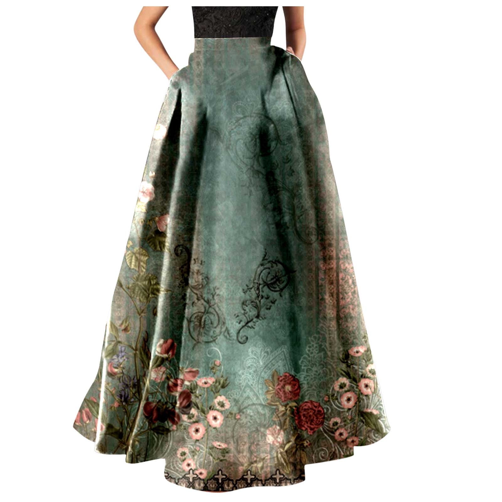 lime-green-women-floral-loose-fit-skirt-for-women-beach-formal-prom
