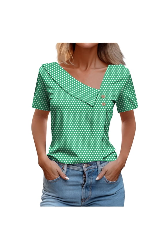 Lime Green Women Graphic T Shirts Spandex Tops Tee for Women Short Sleeve Casual Polka Dot Summer Fall Tee Shirt Button 2026 Clothing Trendy Country Concert Y2K XL