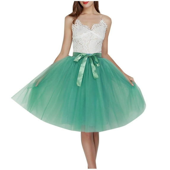 Lime Green Women Loose Fit Spandex Skirt for Teen Girls Midi Knee Length Bow Tie Dance Tutu Costumes Mesh Tiered Basic 2025 Clothes Trendy XL