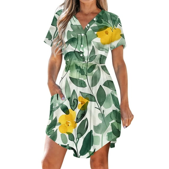 Lime Green Women V Neck Spandex Dress for Women Short Sleeve Midi Knee High Brunch Pleated Paperbag Summer Fall Dress 2025 Clothes Fashion Country Concert L