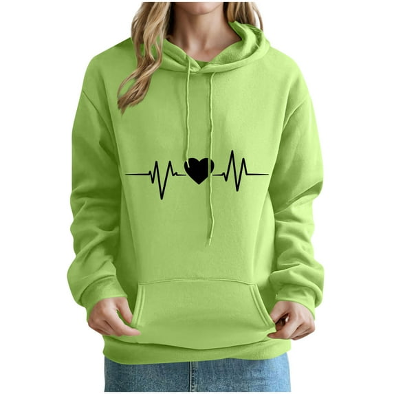 Lime Green Women with Hood Love Graphic Hoods Outfits Sweatshirt for ...
