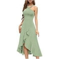 thumbnail image 1 of Lime Green Womens Crew Neck Open Back Halter Strap Dress Homecoming Dresses for Ladies Sleeveless Maxi Long Formal Prom Party Gowns Evening Elegant Ruffle Dress 2025 XXL, 1 of 7