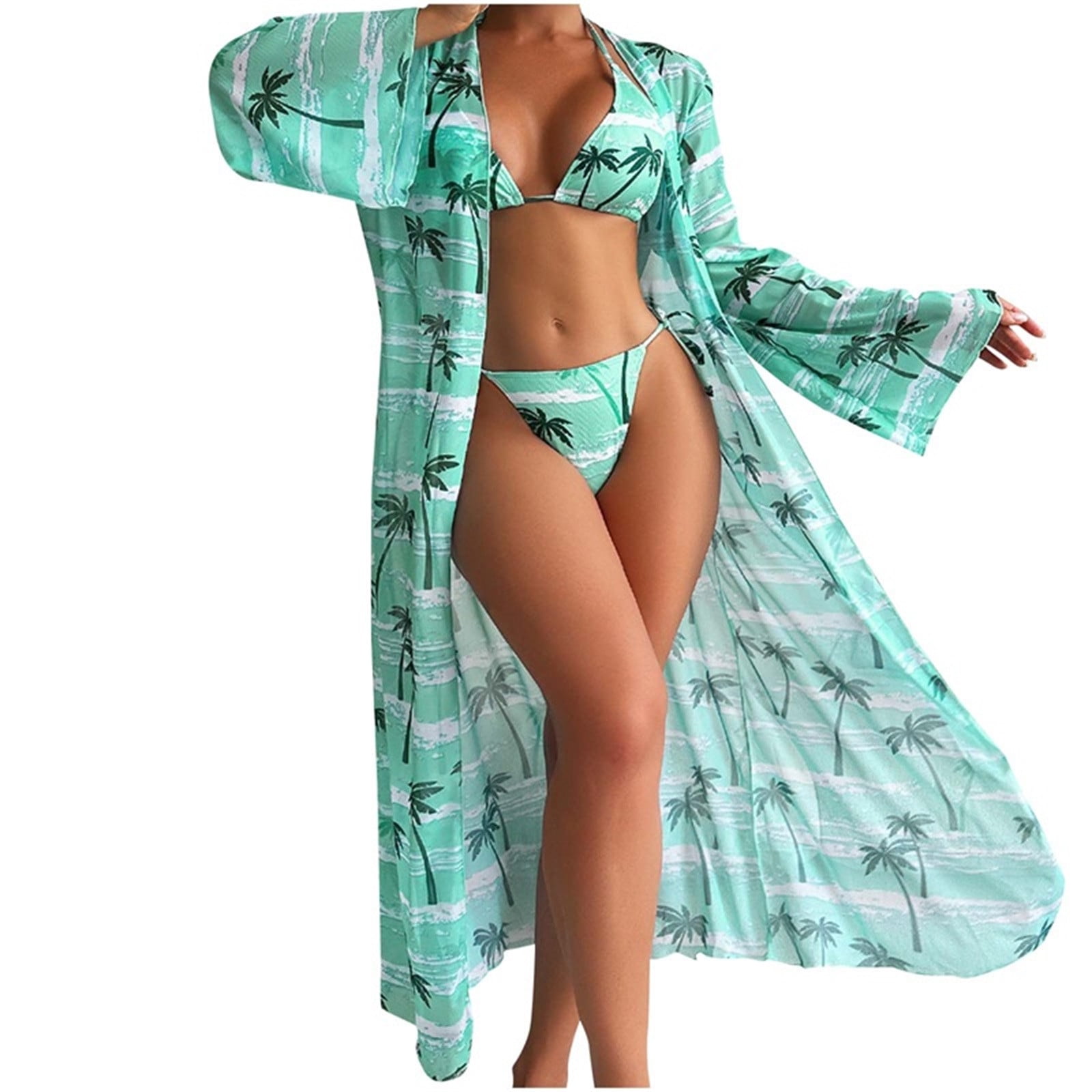 Striped Swimwear Set with Kimono Cover-Up