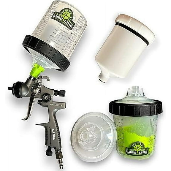 Lime LiNE 1.4 mm PRO HVLP Paint Spray Gun for Automotive Basecoats, Clearcoats and Primers. (Bonus) Disposable Paint Cup Setup