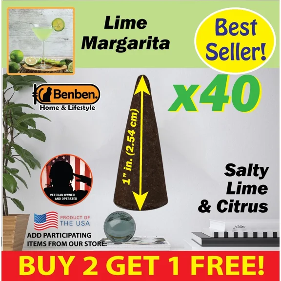 Lime Margarita Benben Us Incense 40X1" Cones ~Vegan Blend~ High Fragrance Load