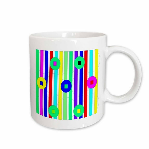 3drose, Lime Pink N Blue Stripes with Yellow Green Circles, 11oz Mug
