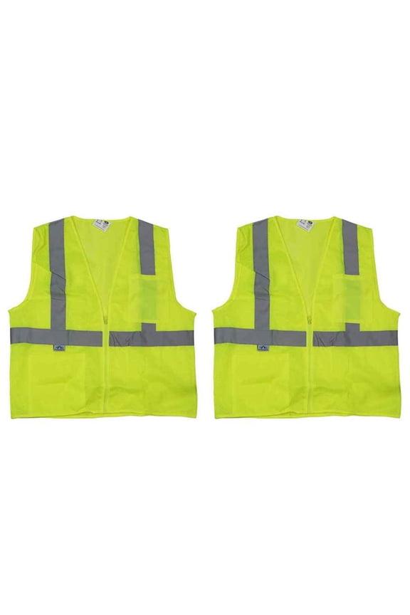 Lime Reflective Safety Vest - Hi Vis Vest - Size 2XL - 2 Pack