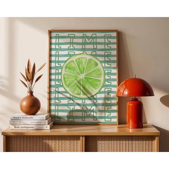 Lime Retro Sliced Fruit Wall Art Citrus Artwork Kitchen Dining Vibrant Pop Design1 Unframed Paper Print