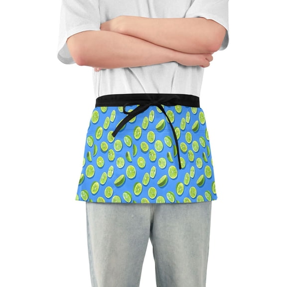 Lime Slices Server Apron with 3 Pockets Waterproof Waitress Waist Short Apron for Man Woman 12 Inches