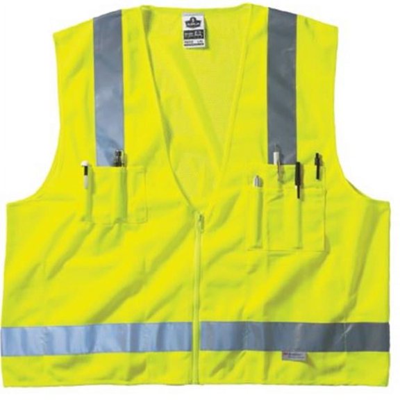 Lime Surveyor Vest Solid-Mesh Zip - Lime - L/XL