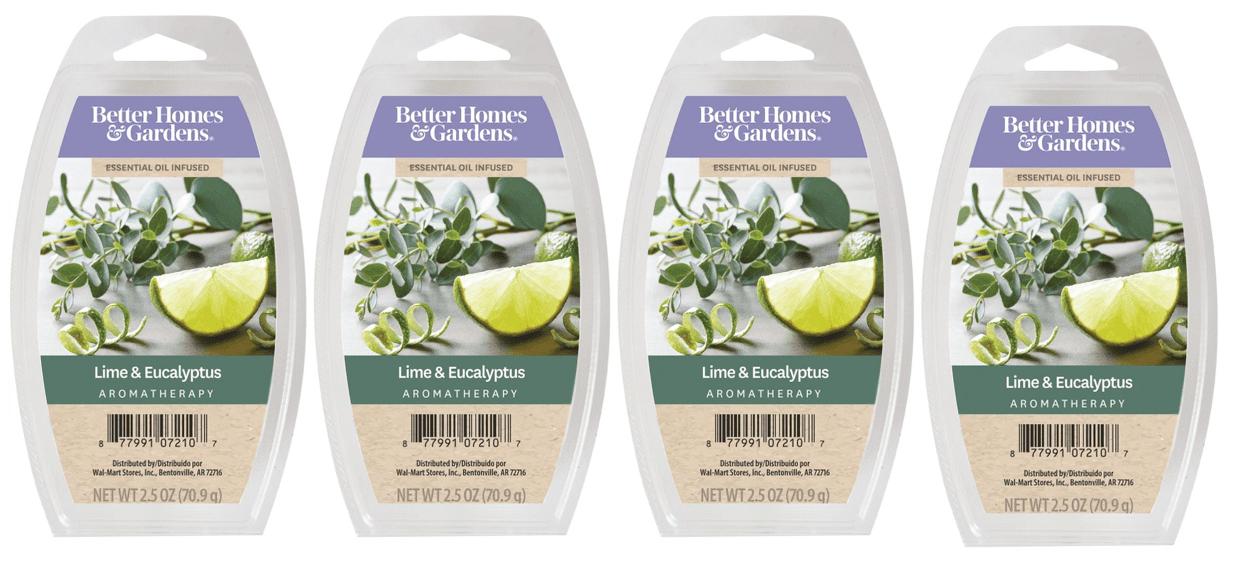 Lime and Eucalyptus Essential Oil Blend Wax Melts, Better Homes & Gardens, 2.5 oz (4-Pack)