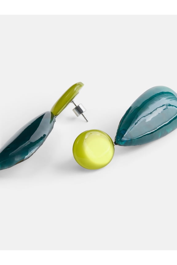 Women's Silver Tone Lime and Teal Drop Earrings, 1 Pair