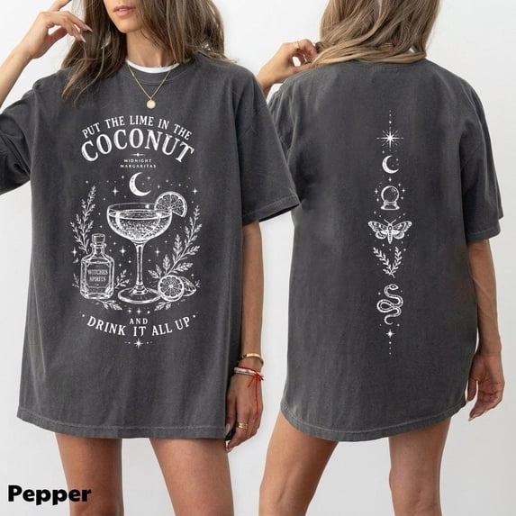 Lime in the Coconut Drink Shirt Midnight Margarita Shirt Pepper Witches Spirits Tee Cocktail Graphic Top Mystical Drink Apparel Celestial Moon Shirt