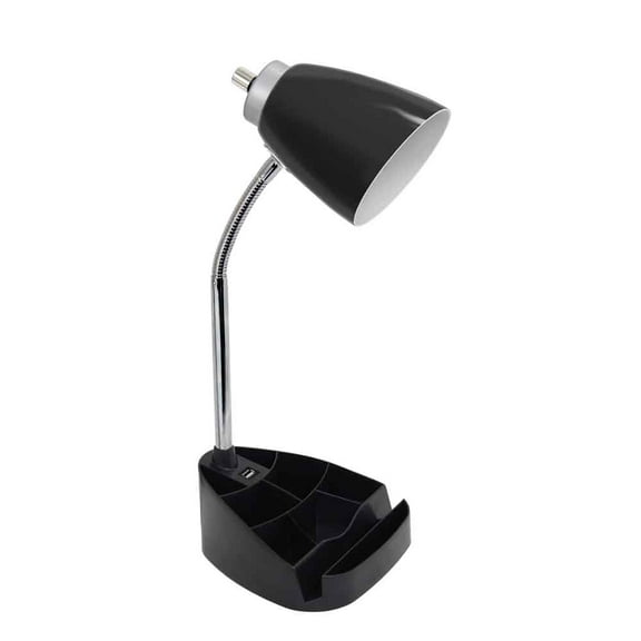 Simple Designs 18.5" Gooseneck Organizer Desk Lamp with iPad and Tablet Stand and USB Port, Black
