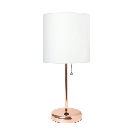 Limelights - Stick Lamp with USB charging port and Fabric Shade - White/Rose Gold