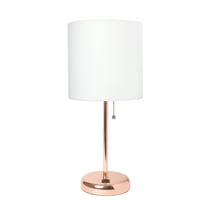 LimeLights Rose Gold Stick Lamp with USB charging port and Fabric Shade, White