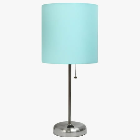 Limelights - Stick Lamp with Charging Outlet and Fabric Shade - Aqua