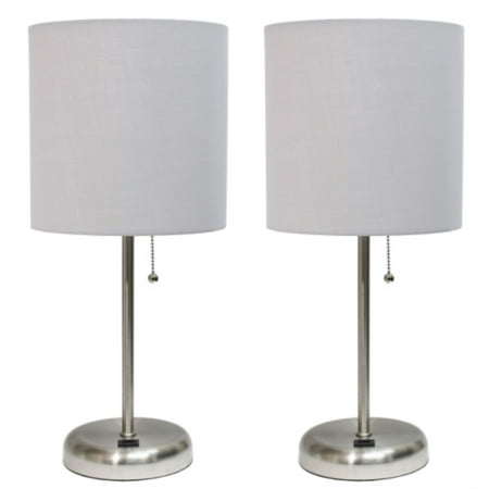 Limelights - Stick Lamp with USB charging port and Fabric Shade 2 Pack Set - Gray