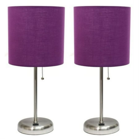 Limelights - Stick Lamp with USB charging port and Fabric Shade 2 Pack Set - Purple