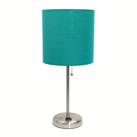 LimeLights Stick Lamp with Charging Outlet and Fabric Shade