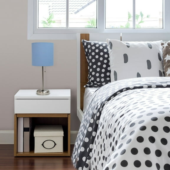 LimeLights Stick Lamp with Charging Outlet and Fabric Shade - Brushed Steel