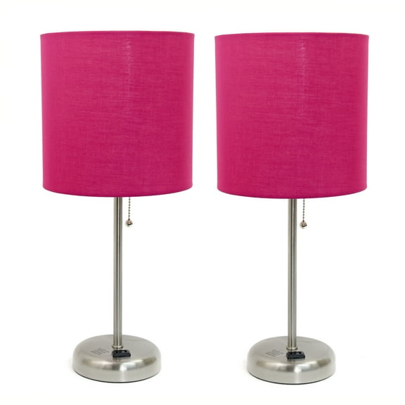 LimeLights Stick Lamp with Outlet and Fabric Shade Two Pack Set