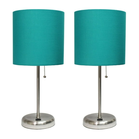 LimeLights Stick Lamp with USB charging port and Fabric Shade 2 Pack Set, Teal