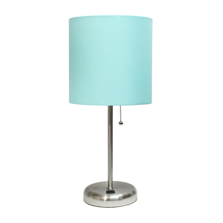 Limelights - Stick Lamp with USB charging port and Fabric Shade - Aqua