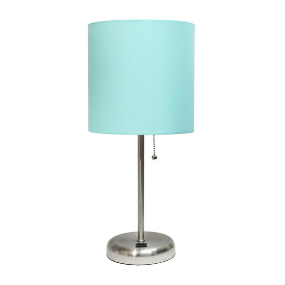 LimeLights Stick Lamp with USB charging port and Fabric Shade, Aqua