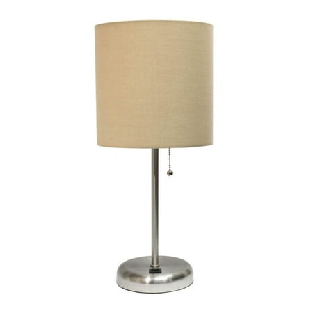 Limelights - Stick Lamp with USB charging port and Fabric Shade - Silver/Tan