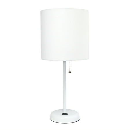 Limelights - Stick Lamp with Charging Outlet and Fabric Shade - White