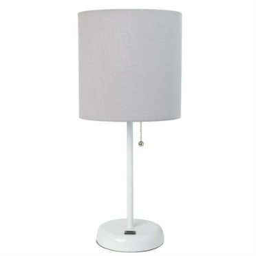 LimeLights White Stick Lamp with USB charging port and Fabric Shade, Gray