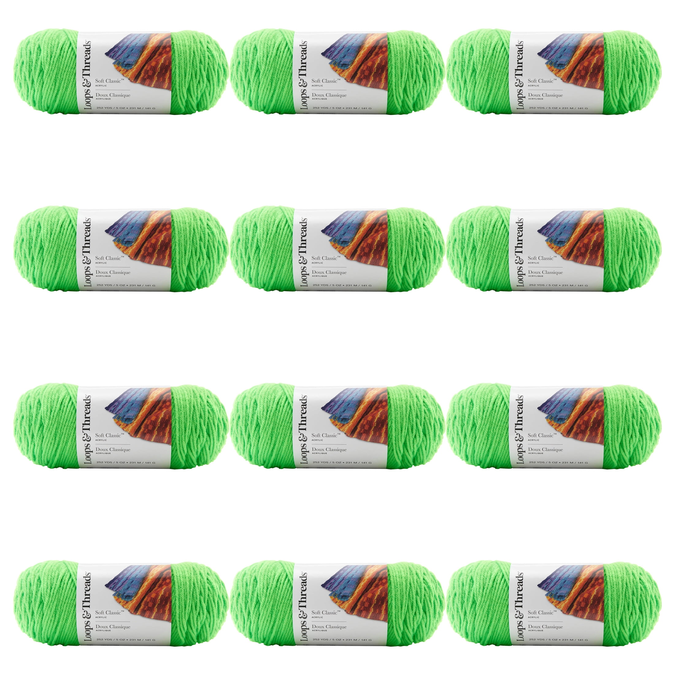 Loops & Threads Limeade Soft Classic Neon Yarn - Medium Weight Yarn for Knitting, Crochet, Weaving, Arts & Crafts, 12 Pack