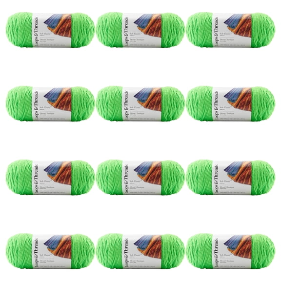 Loops & Threads Limeade Soft Classic Neon Yarn - Medium Weight Yarn for Knitting, Crochet, Weaving, Arts & Crafts, 12 Pack