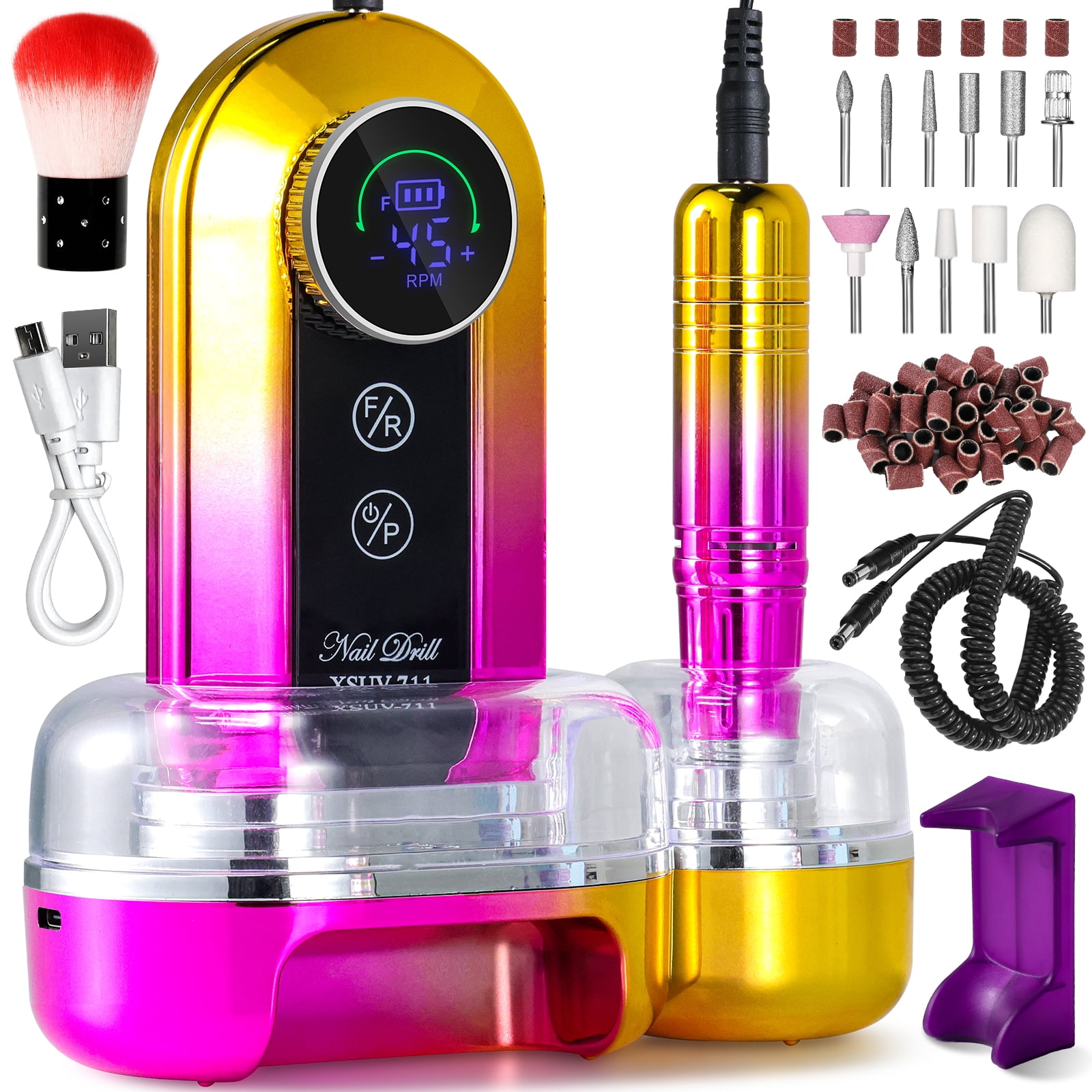 Limegirl Electric Nail Drill Kit 45000RPM Cordless Nail Drill with 11 Drill Bits, Rechargeable Nail E-File for Acrylic Gel Polishing Removing, Nail File Machine for Manicure Salon Home