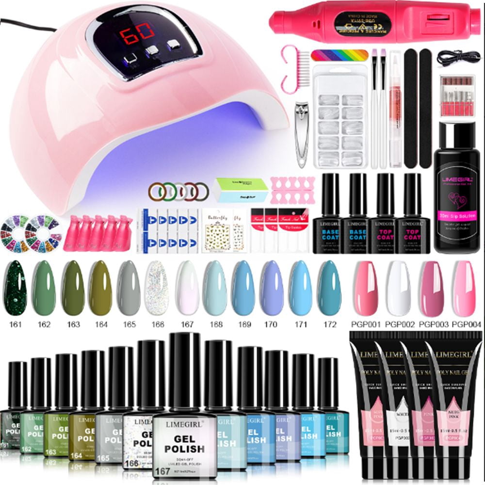 Limegirl Gel Nail Polish Kit with 18LED UV Light Nail Dryer, 12 Colors Gel Polish 4 Extension Gels Base Top Coat Manicure Tools Set  RLB