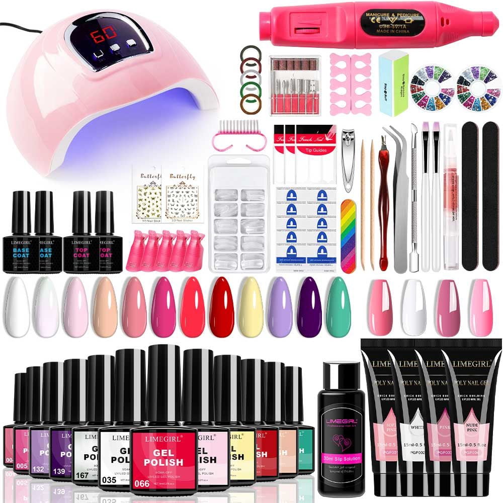Limegirl Gel Nail Polish Kit with 18LED UV Light Nail Dryer, 12 Colors Gel Polish 4 Extension Gels Base Top Coat Manicure Tools Set  RLB
