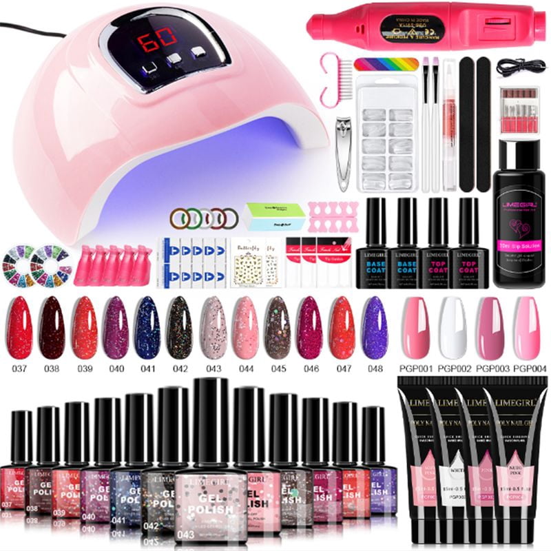 Limegirl Gel Nail Polish Kit with 18LED UV Light Nail Dryer, 12 Colors Gel Polish 4 Extension Gels Base Top Coat Manicure Tools Set  RLB