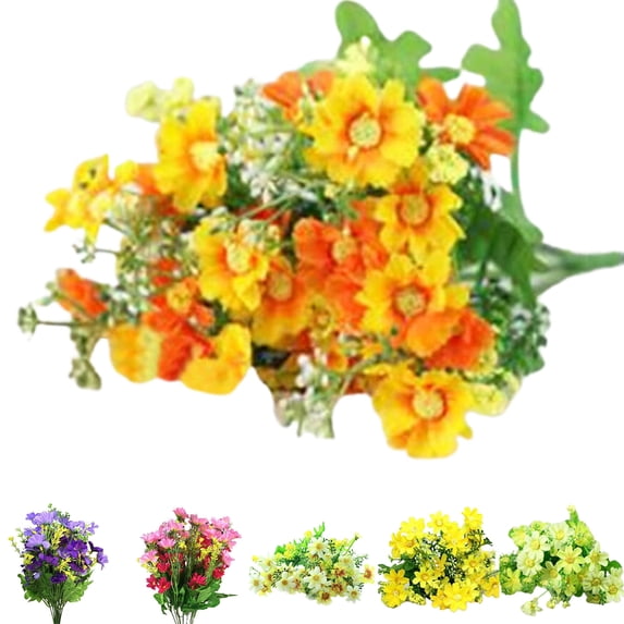 Limei 1 Bouquet 28 Heads Artificial Fake Flowers for Outdoor Decoration,UV Resistant Faux Plastic Fabric Greenery Shrubs Plants Fake Flowers Hanging Planter Kitchen Home Wedding Office Garden Décor