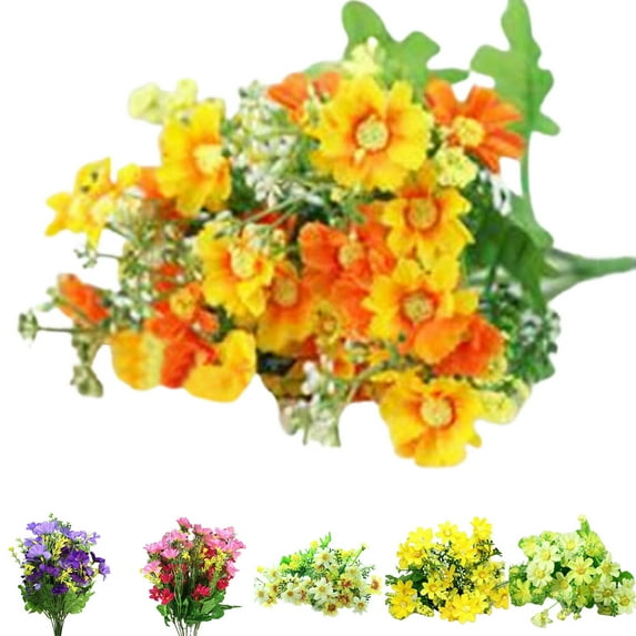 Limei 1 Bouquet 28 Heads Artificial Fake Flowers for Outdoor Decoration,UV Resistant Faux Plastic Fabric Greenery Shrubs Plants Fake Flowers Hanging Planter Kitchen Home Wedding Office Garden Décor