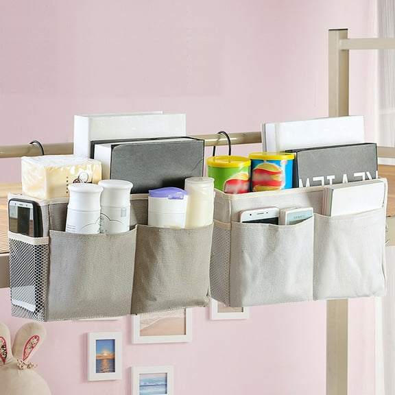 Limei 1 Pack Bedside Hanging Storage Basket Multi-Function Organizer Caddy for Headboards Bunk Beds Hospital Bed Dorm Rooms, White