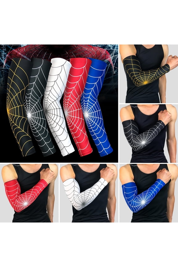 1 Pack Compression Arm Sleeves for Men Women UV Sun Protection Arms Sleeves Cooling Baseball Sleeves Tattoo Cover Up Sleeve for Football Golf Running Cycling Golfing (Spider Web Pattern)